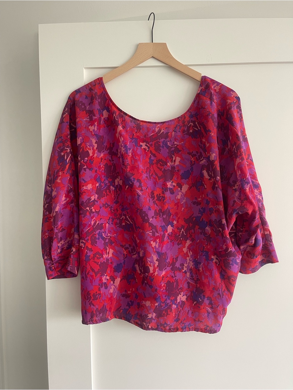Joie Pink and Purple Abstract Floral Scoop-Neck Blouse
